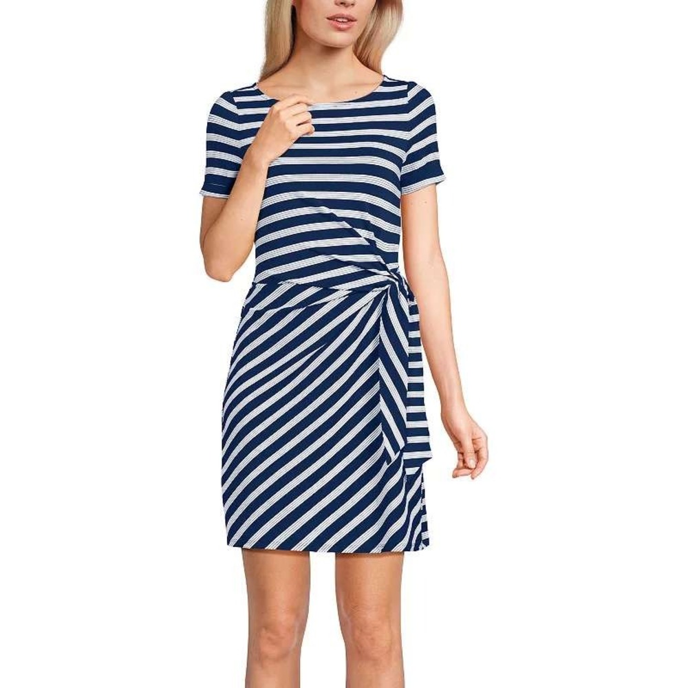 Lands' End Striped Knot Front T-Shirt Dress Striped Modal Cotton Jersey Size‎ L